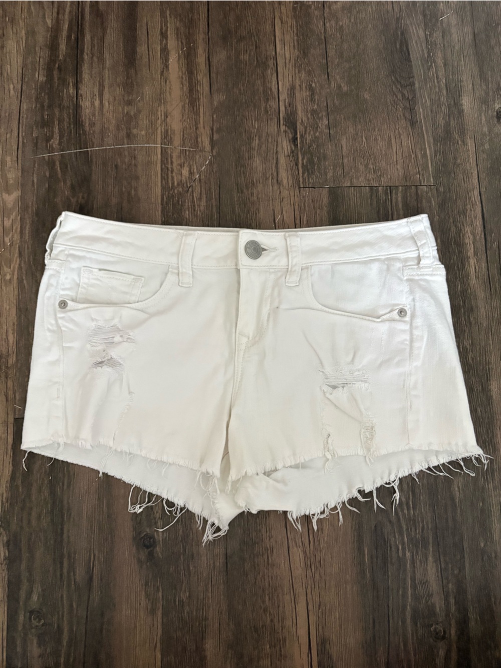 Express White Distressed Denim Cutoff Shorts